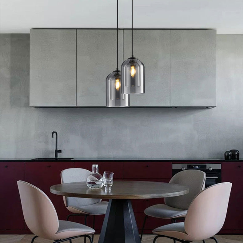 Modern Minimalist Cylindrical Round Iron Glass 1-Light Pendant Light For Bedroom