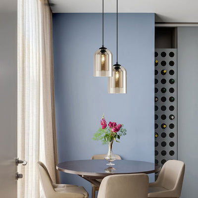 Modern Minimalist Cylindrical Round Iron Glass 1-Light Pendant Light For Bedroom