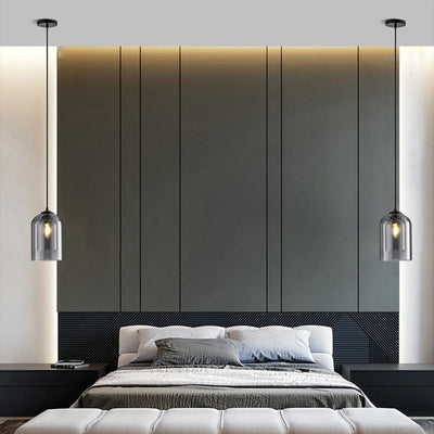 Modern Minimalist Cylindrical Round Iron Glass 1-Light Pendant Light For Bedroom