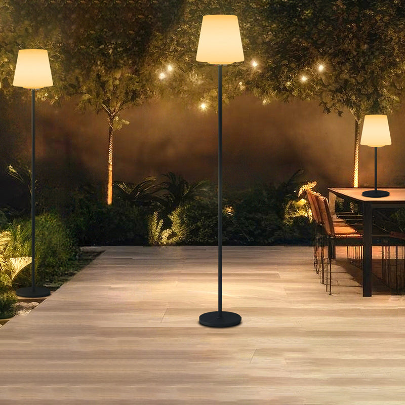 Modern Minimalist Outdoor Waterproof Round Cylindrical PE Iron LED Standing Floor Lamp For Garden