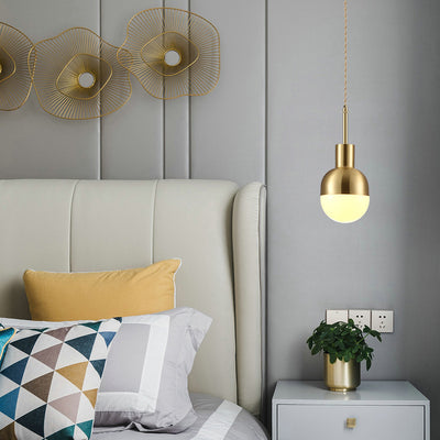 Modern Minimalist Round Spherical Copper Glass 1-Light Pendant Light For Living Room