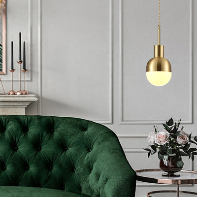 Modern Minimalist Round Spherical Copper Glass 1-Light Pendant Light For Living Room