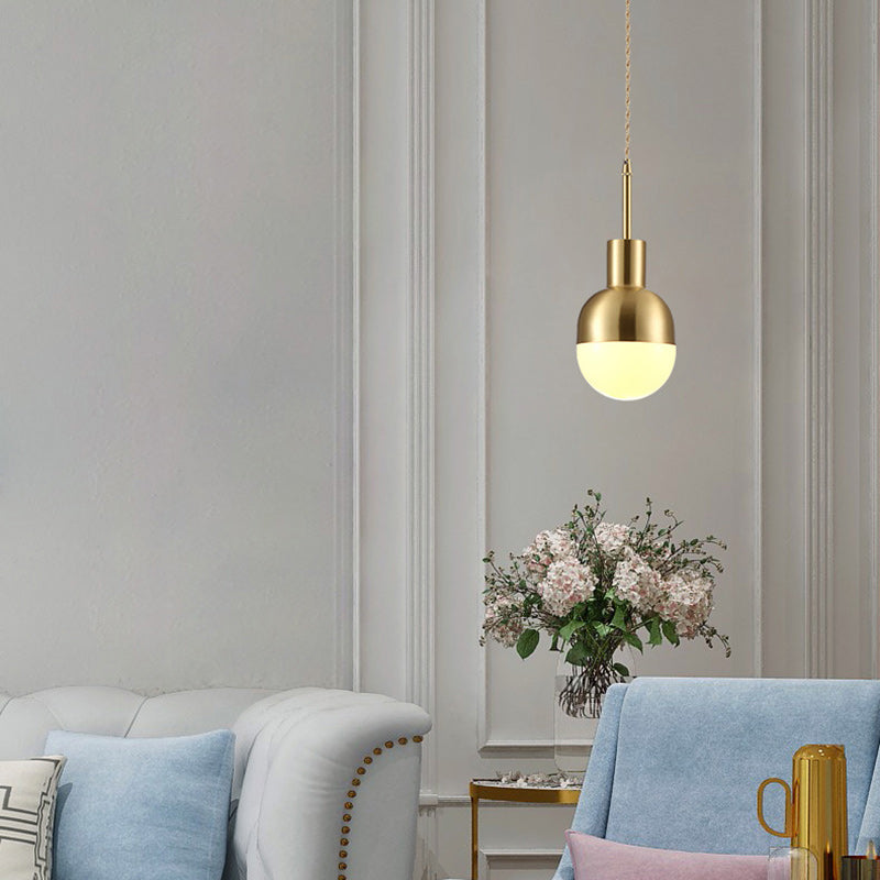 Modern Minimalist Round Spherical Copper Glass 1-Light Pendant Light For Living Room