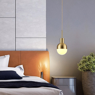 Modern Minimalist Round Spherical Copper Glass 1-Light Pendant Light For Living Room