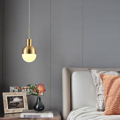 Modern Minimalist Round Spherical Copper Glass 1-Light Pendant Light For Living Room