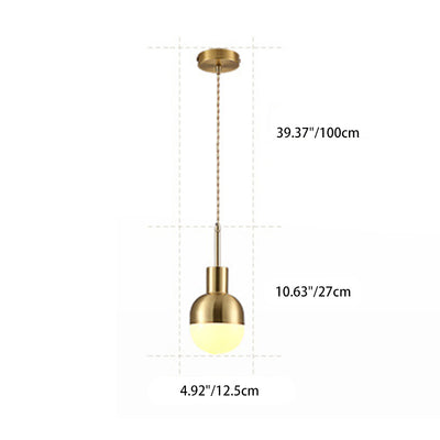 Modern Minimalist Round Spherical Copper Glass 1-Light Pendant Light For Living Room
