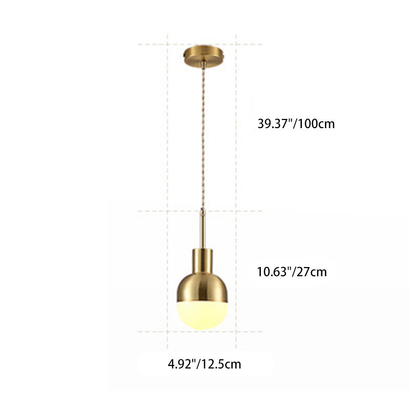 Modern Minimalist Round Spherical Copper Glass 1-Light Pendant Light For Living Room