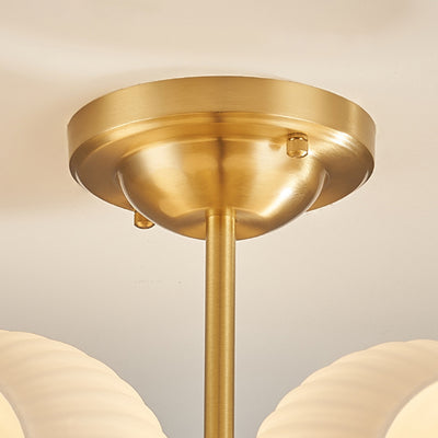Modern Minimalist Round Spherical Copper Glass 4/6 Light Semi-Flush Mount Ceiling Light For Living Room