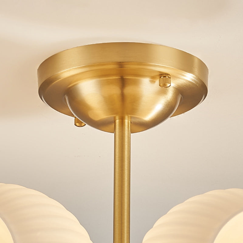 Modern Minimalist Round Spherical Copper Glass 4/6 Light Semi-Flush Mount Ceiling Light For Living Room