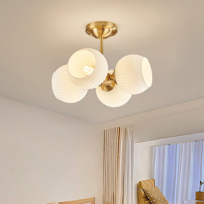Modern Minimalist Round Spherical Copper Glass 4/6 Light Semi-Flush Mount Ceiling Light For Living Room