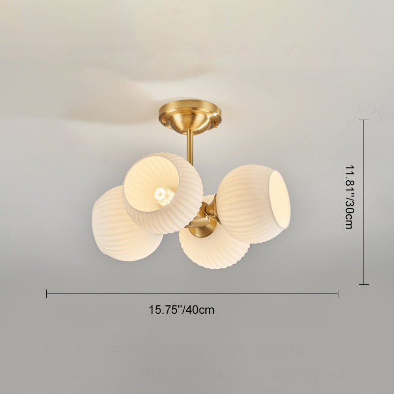 Modern Minimalist Round Spherical Copper Glass 4/6 Light Semi-Flush Mount Ceiling Light For Living Room