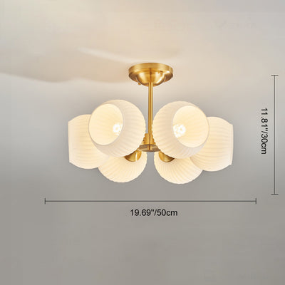 Modern Minimalist Round Spherical Copper Glass 4/6 Light Semi-Flush Mount Ceiling Light For Living Room