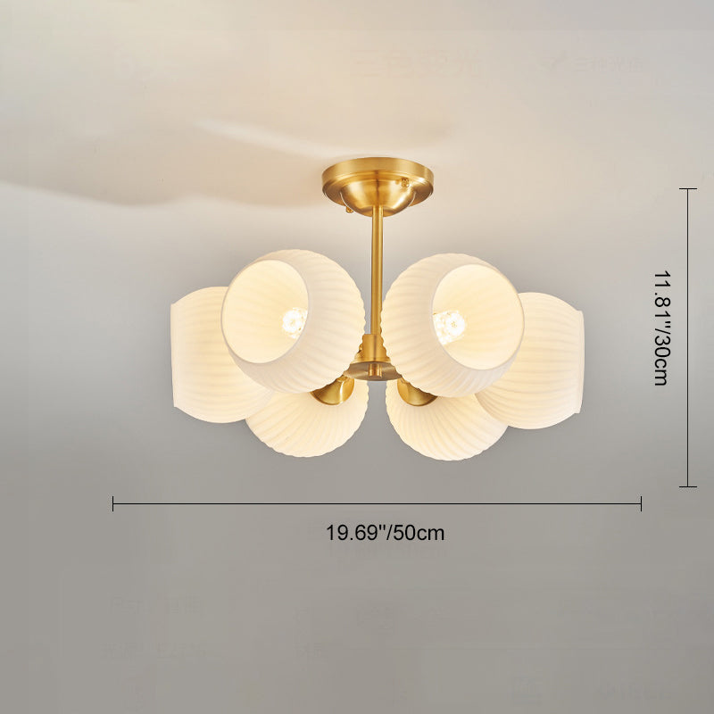 Modern Minimalist Round Spherical Copper Glass 4/6 Light Semi-Flush Mount Ceiling Light For Living Room