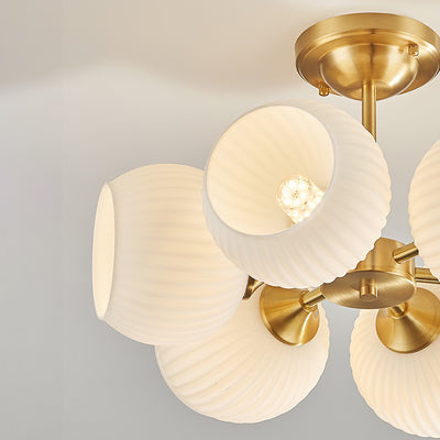 Modern Minimalist Round Spherical Copper Glass 4/6 Light Semi-Flush Mount Ceiling Light For Living Room