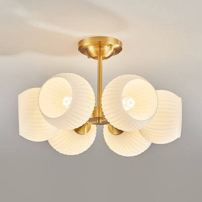 Modern Minimalist Round Spherical Copper Glass 4/6 Light Semi-Flush Mount Ceiling Light For Living Room