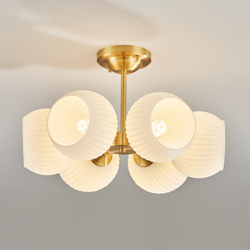 Modern Minimalist Round Spherical Copper Glass 4/6 Light Semi-Flush Mount Ceiling Light For Living Room