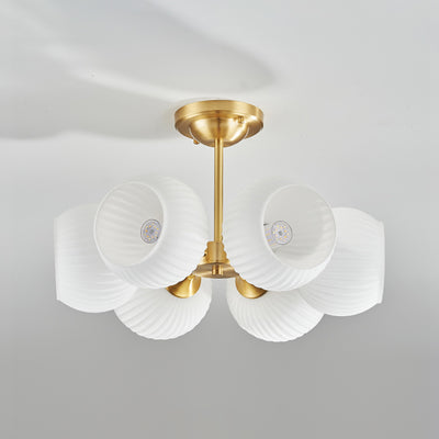 Modern Minimalist Round Spherical Copper Glass 4/6 Light Semi-Flush Mount Ceiling Light For Living Room