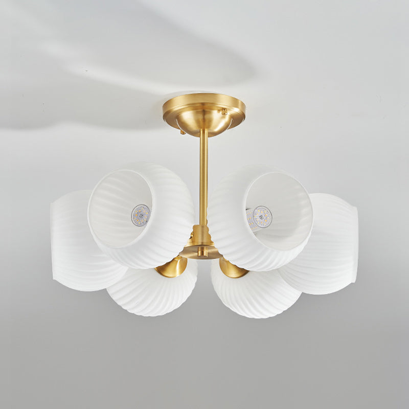 Modern Minimalist Round Spherical Copper Glass 4/6 Light Semi-Flush Mount Ceiling Light For Living Room