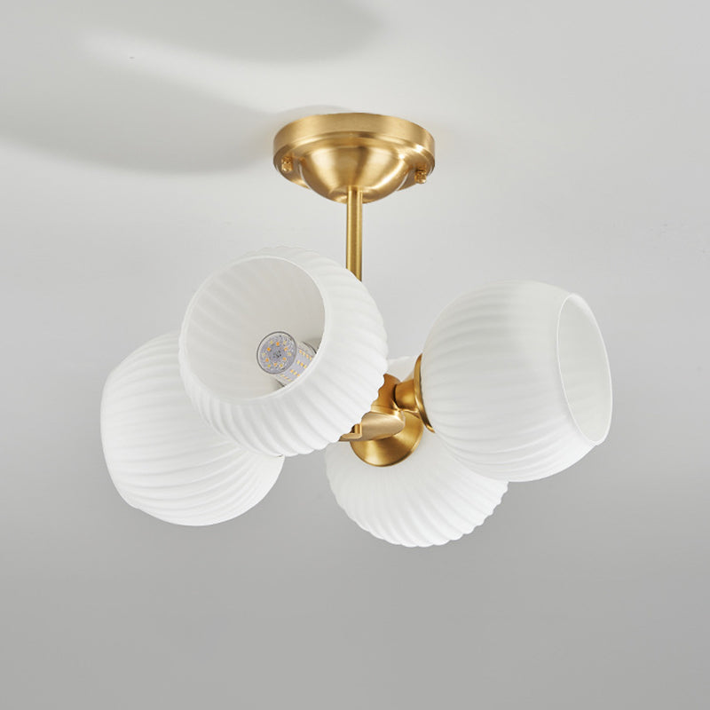 Modern Minimalist Round Spherical Copper Glass 4/6 Light Semi-Flush Mount Ceiling Light For Living Room