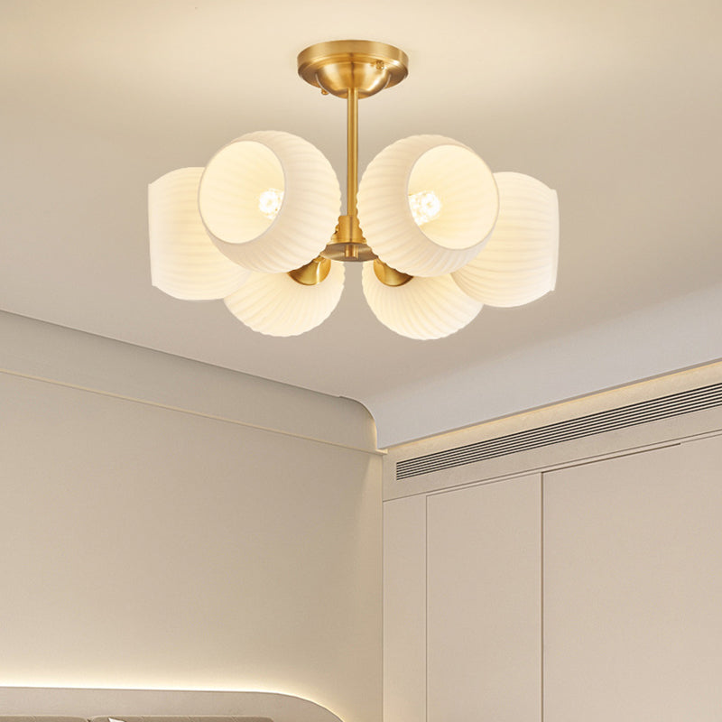 Modern Minimalist Round Spherical Copper Glass 4/6 Light Semi-Flush Mount Ceiling Light For Living Room