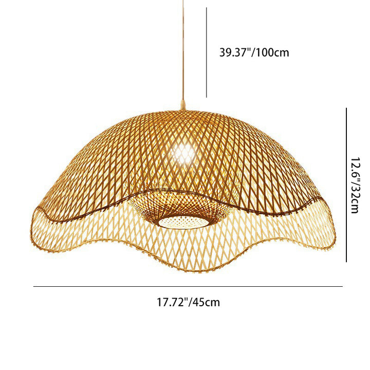 Traditional Rustic Spherical Round Lotus-Shaped Bamboo 1-Light Pendant Light For Living Room