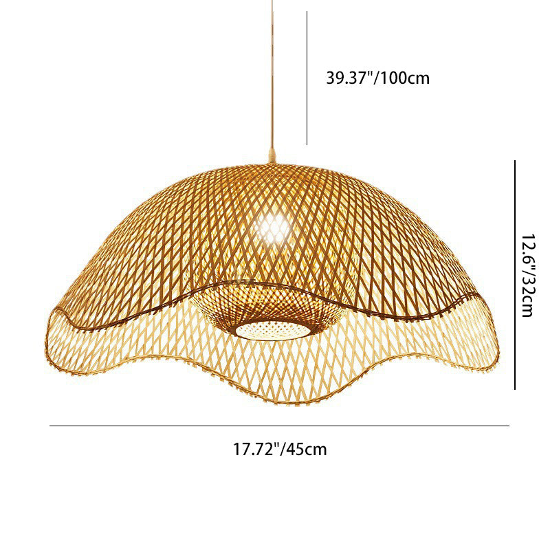 Traditional Rustic Spherical Round Lotus-Shaped Bamboo 1-Light Pendant Light For Living Room