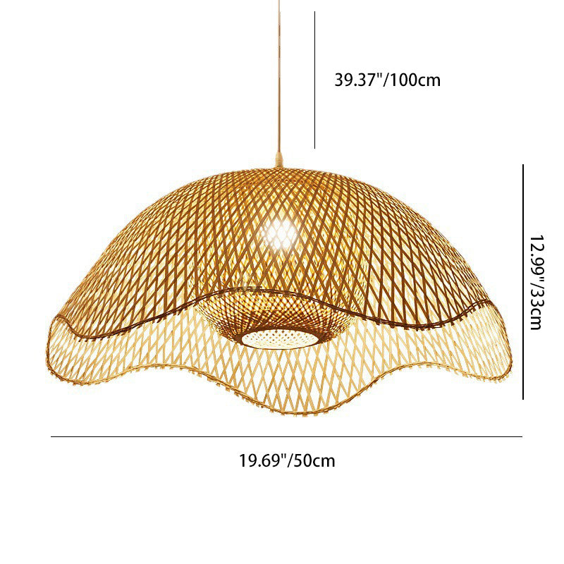Traditional Rustic Spherical Round Lotus-Shaped Bamboo 1-Light Pendant Light For Living Room