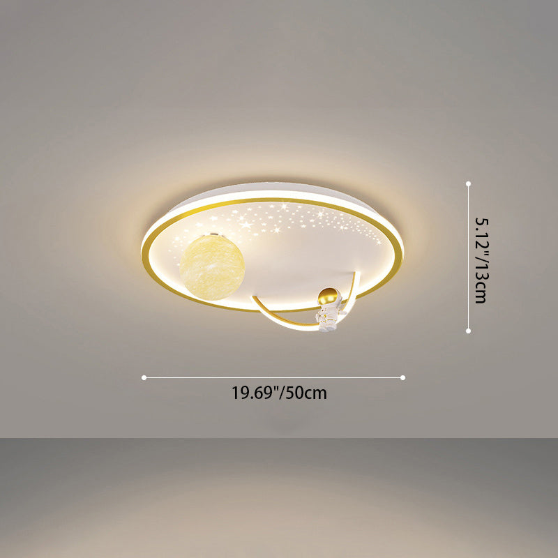 Contemporary Creative Kid Spherical Round Iron Glass Acrylic LED Flush Mount Ceiling Light For Bedroom