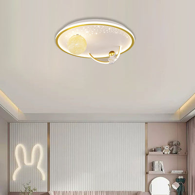 Contemporary Creative Kid Spherical Round Iron Glass Acrylic LED Flush Mount Ceiling Light For Bedroom