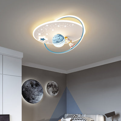 Contemporary Creative Kid Spherical Round Iron Glass Acrylic LED Flush Mount Ceiling Light For Bedroom