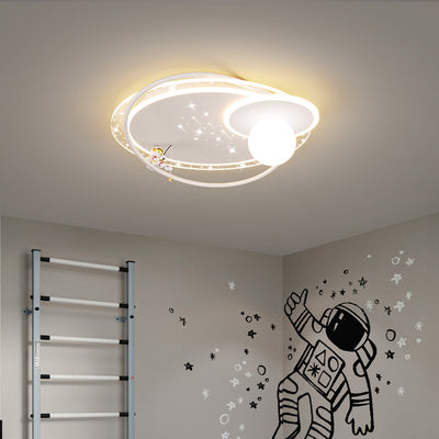 Contemporary Creative Kid Spherical Round Iron Glass Acrylic LED Flush Mount Ceiling Light For Bedroom