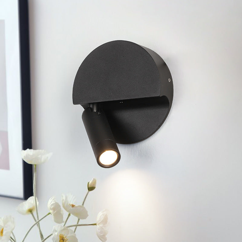 Modern Minimalist Round Cylindrical Aluminum Acrylic LED Wall Scone Lamp For Bedroom