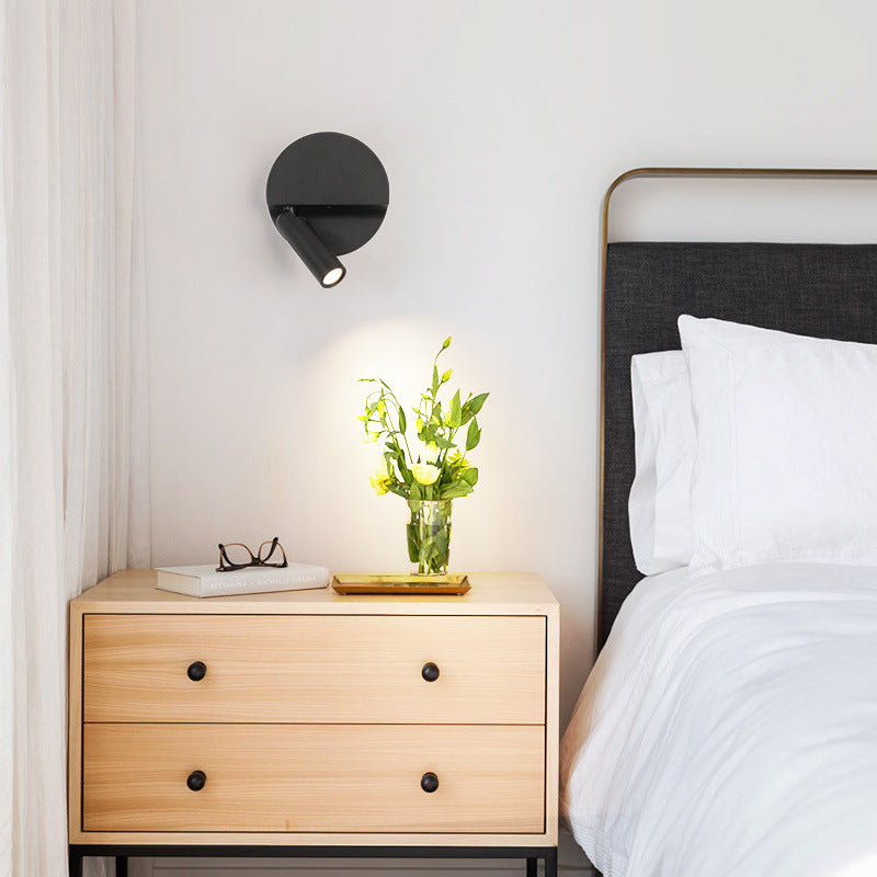 Modern Minimalist Round Cylindrical Aluminum Acrylic LED Wall Scone Lamp For Bedroom