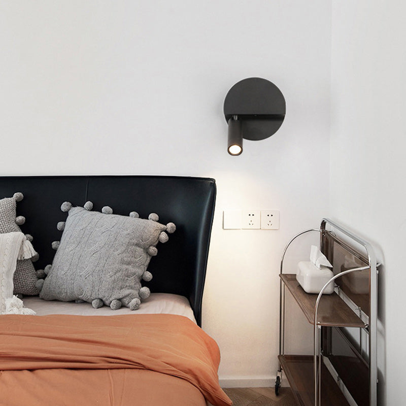Modern Minimalist Round Cylindrical Aluminum Acrylic LED Wall Scone Lamp For Bedroom