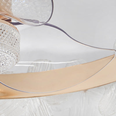 Contemporary Luxury Round Cylindrical Flower-Shaped Glass Copper ABS LED Downrods Ceiling Fan Light For Bedroom