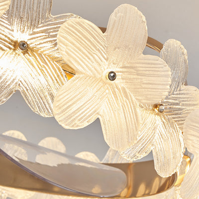 Contemporary Luxury Round Cylindrical Flower-Shaped Glass Copper ABS LED Downrods Ceiling Fan Light For Bedroom