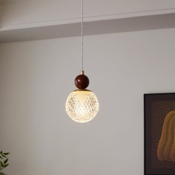 Suspension lumineuse à 1 lumière, moderne, minimaliste, sphérique, cylindrique, en forme de gourde, en fer, bois et acrylique, pour salle à manger 