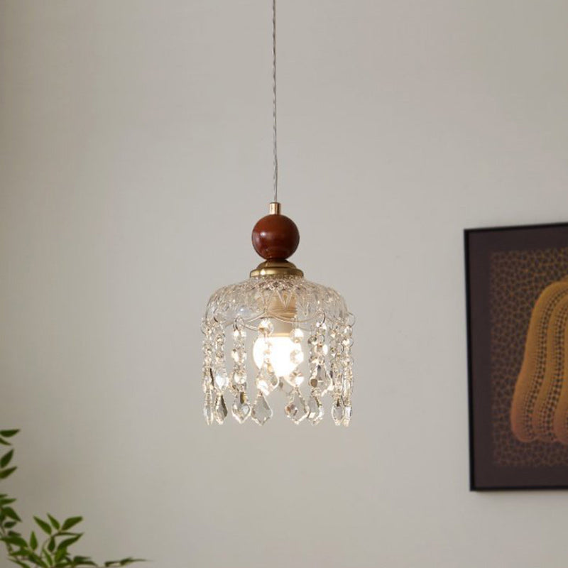 Suspension lumineuse à 1 lumière, moderne, minimaliste, sphérique, cylindrique, en forme de gourde, en fer, bois et acrylique, pour salle à manger 