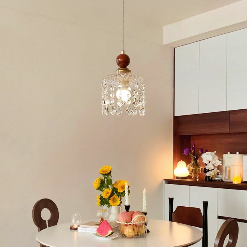 Suspension lumineuse à 1 lumière, moderne, minimaliste, sphérique, cylindrique, en forme de gourde, en fer, bois et acrylique, pour salle à manger 
