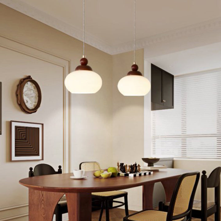 Suspension lumineuse à 1 lumière, moderne, minimaliste, sphérique, cylindrique, en forme de gourde, en fer, bois et acrylique, pour salle à manger 