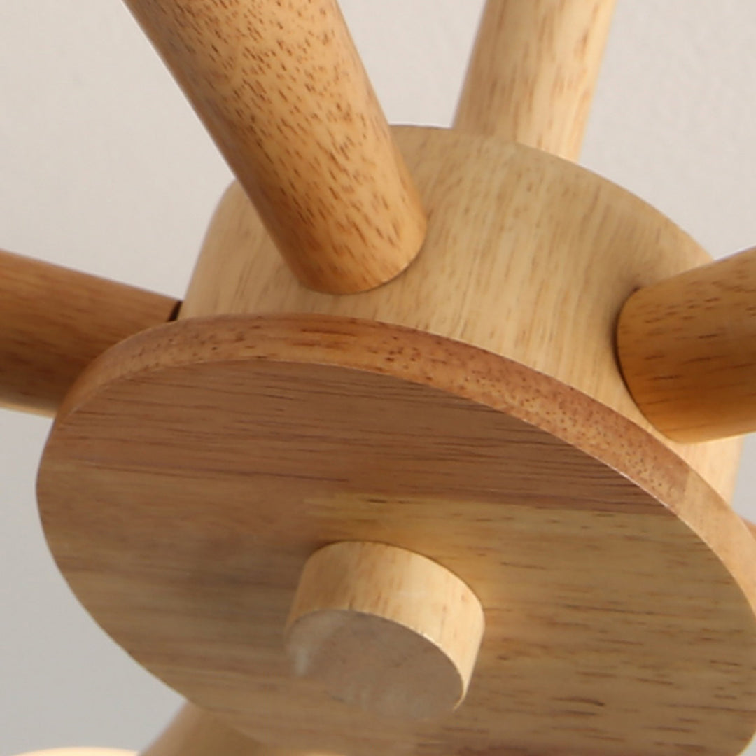 Zeitgenössische skandinavische strahlende kreisförmige sphärische Holz-Glas 3/4/5 Licht Halbeinbau-Deckenleuchte für Wohnzimmer 