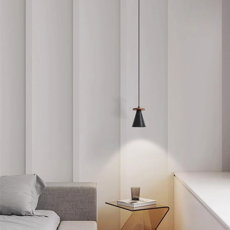 Contemporary Luxury Triangular Full Copper Walnut Wood 1-Light Pendant Light For Living Room