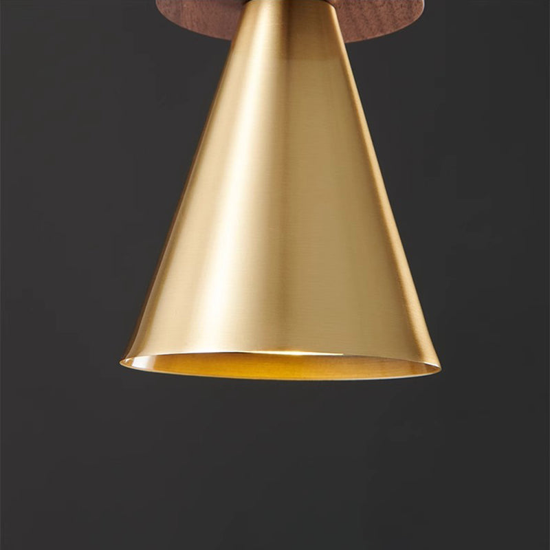 Contemporary Luxury Triangular Full Copper Walnut Wood 1-Light Pendant Light For Living Room