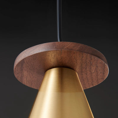 Contemporary Luxury Triangular Full Copper Walnut Wood 1-Light Pendant Light For Living Room