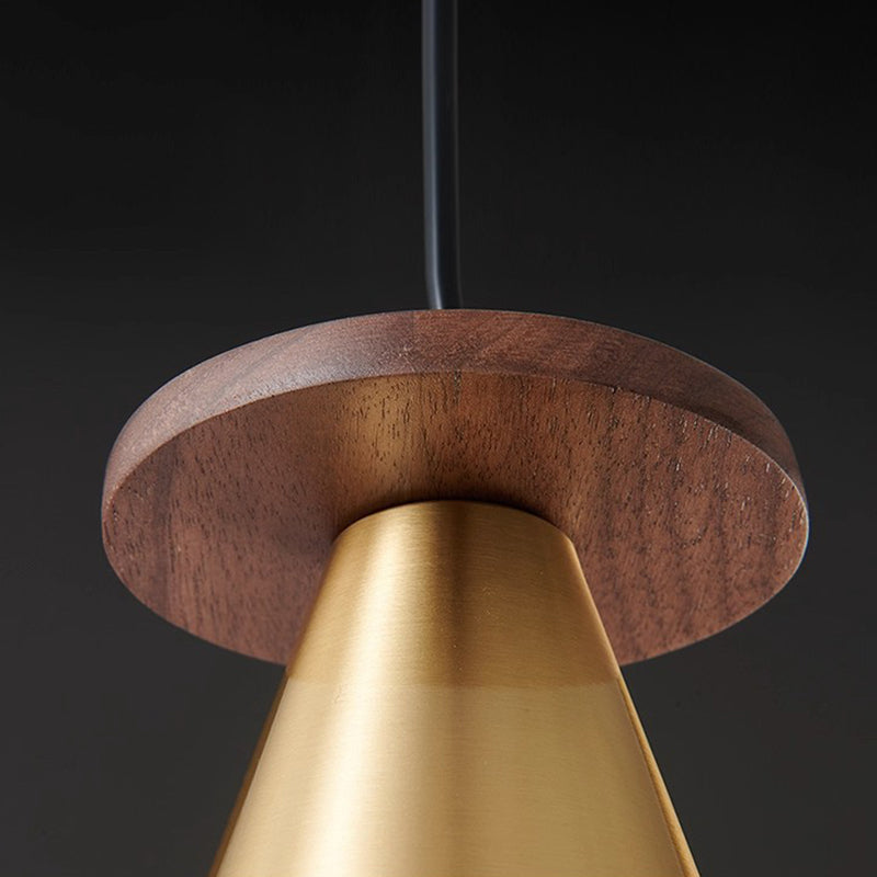 Contemporary Luxury Triangular Full Copper Walnut Wood 1-Light Pendant Light For Living Room