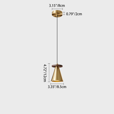 Contemporary Luxury Triangular Full Copper Walnut Wood 1-Light Pendant Light For Living Room