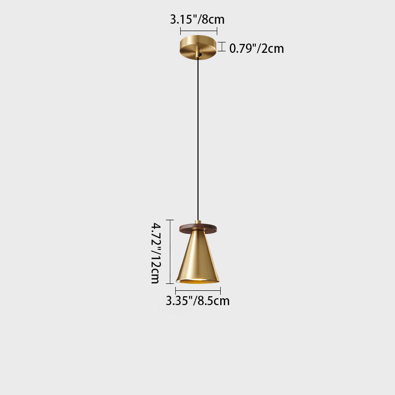 Contemporary Luxury Triangular Full Copper Walnut Wood 1-Light Pendant Light For Living Room