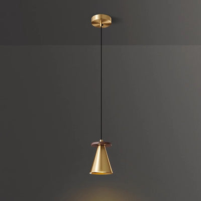 Contemporary Luxury Triangular Full Copper Walnut Wood 1-Light Pendant Light For Living Room