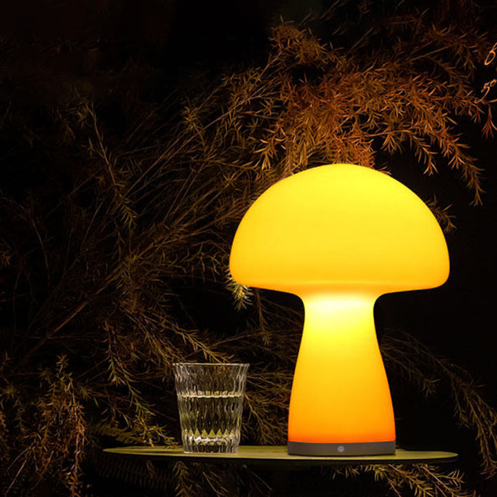 Modern Mushroom Glass Table Lamp - Hand-Blown Glass Shade Aluminum Base LED Ambient Lamp For Bedroom