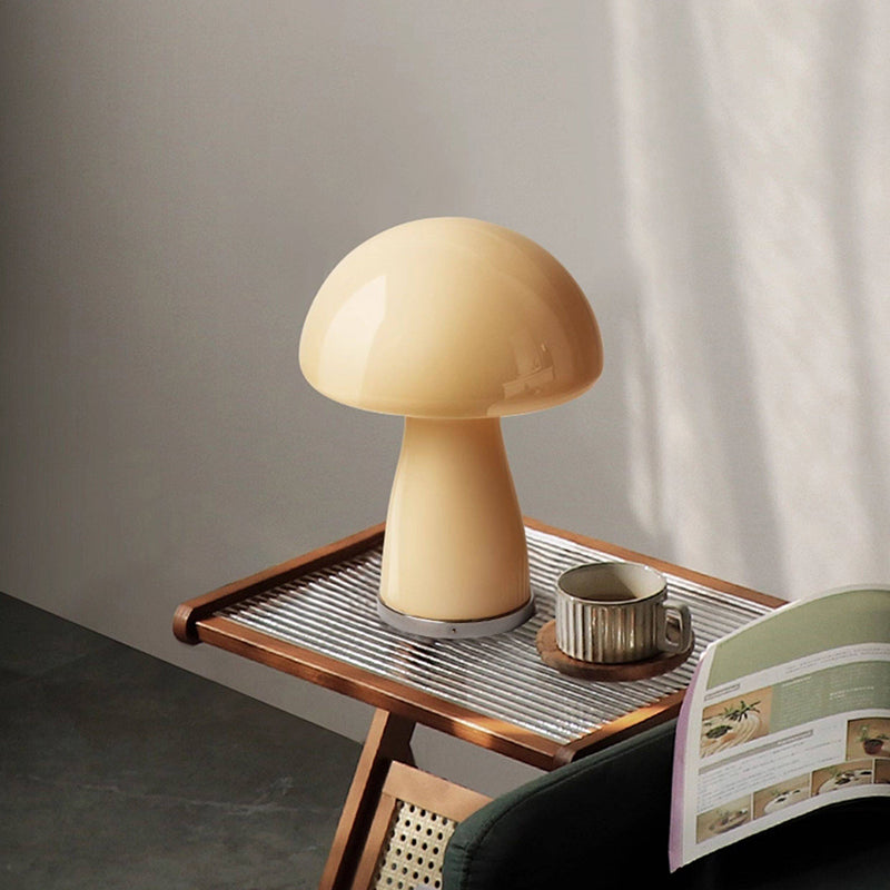 Modern Mushroom Glass Table Lamp - Hand-Blown Glass Shade Aluminum Base LED Ambient Lamp For Bedroom